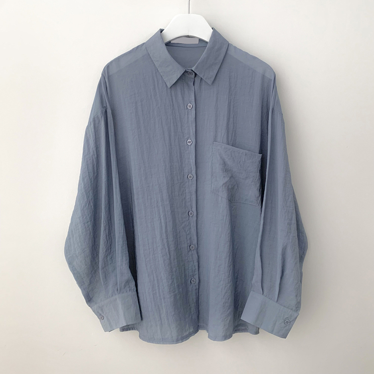 독보적색감 딥블루 시스루 포켓 오버핏 거즈 긴팔 여름 셔츠 살탐방지 살안타템 남방 빅사이즈