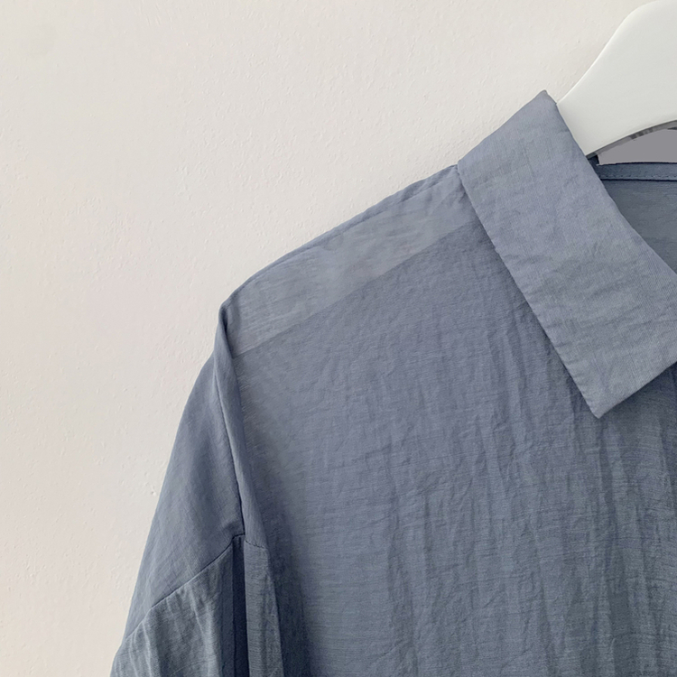 독보적색감 딥블루 시스루 포켓 오버핏 거즈 긴팔 여름 셔츠 살탐방지 살안타템 남방 빅사이즈