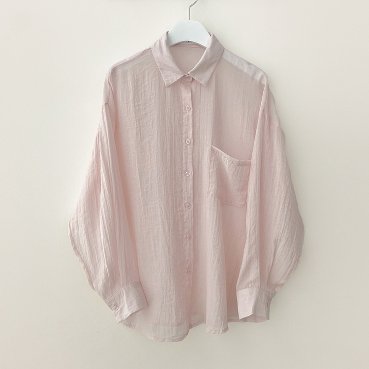 독보적색감 딥블루 시스루 포켓 오버핏 거즈 긴팔 여름 셔츠 살탐방지 살안타템 남방 빅사이즈