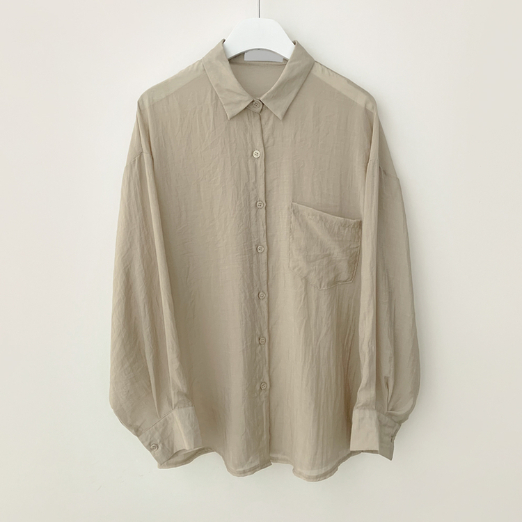 독보적색감 딥블루 시스루 포켓 오버핏 거즈 긴팔 여름 셔츠 살탐방지 살안타템 남방 빅사이즈