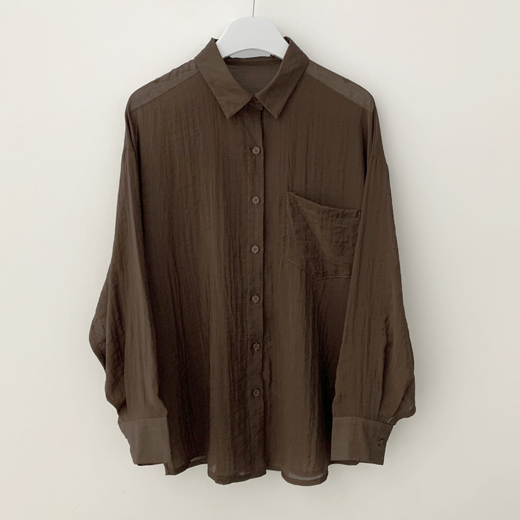 독보적색감 딥블루 시스루 포켓 오버핏 거즈 긴팔 여름 셔츠 살탐방지 살안타템 남방 빅사이즈