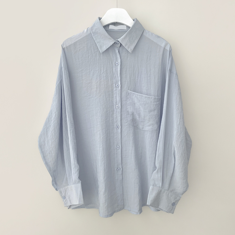 독보적색감 딥블루 시스루 포켓 오버핏 거즈 긴팔 여름 셔츠 살탐방지 살안타템 남방 빅사이즈