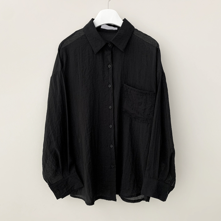 독보적색감 딥블루 시스루 포켓 오버핏 거즈 긴팔 여름 셔츠 살탐방지 살안타템 남방 빅사이즈