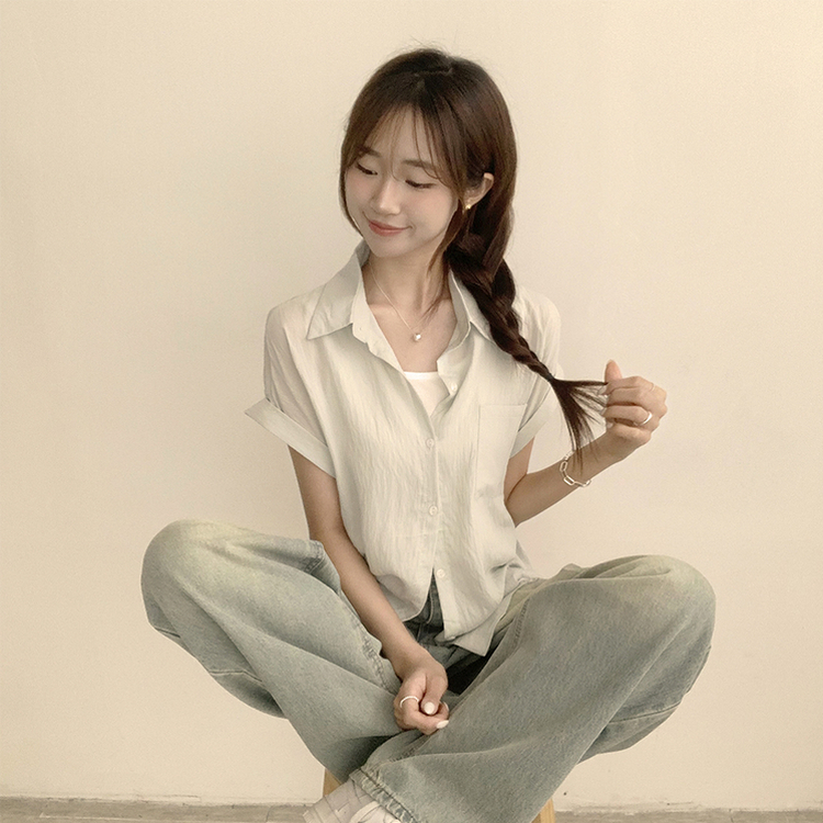 시크한 무드의 루즈핏 롤업 포켓 여름 반팔 셔츠 레이어드 세트 여름남방 골지 나시 세트 5color 민트