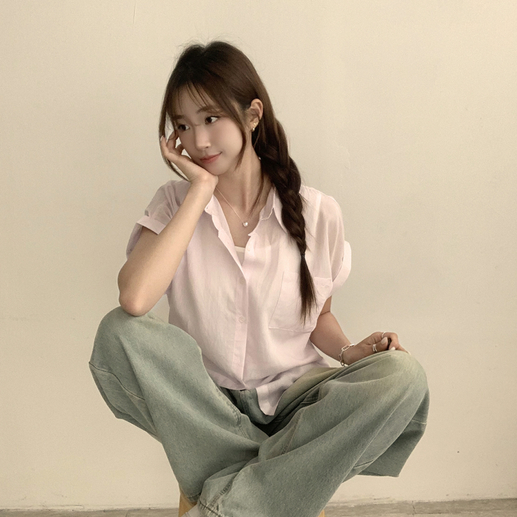 시크한 무드의 루즈핏 롤업 포켓 여름 반팔 셔츠 레이어드 세트 여름남방 골지 나시 세트 5color 핑크