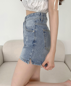 サイドスリットデニムショートパンツ LIGHT DENIM