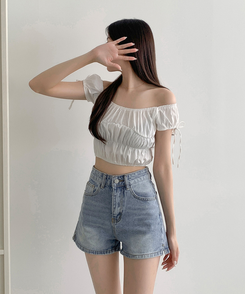 サイドスリットデニムショートパンツ LIGHT DENIM