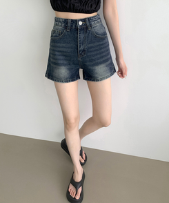 サイドスリットデニムショートパンツ DEEP DENIM