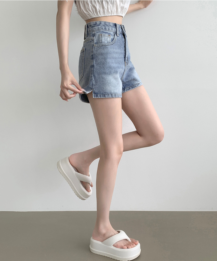 サイドスリットデニムショートパンツ LIGHT DENIM