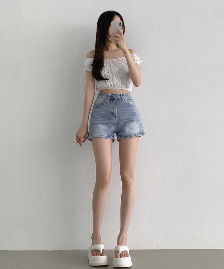 サイドスリットデニムショートパンツ LIGHT DENIM