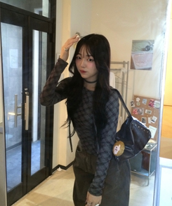 【タイ】シャーリングチェック長袖Tシャツ CHARCOAL