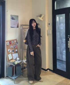 【タイ】シャーリングチェック長袖Tシャツ CHARCOAL