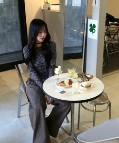 【タイ】シャーリングチェック長袖Tシャツ CHARCOAL