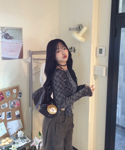 【タイ】シャーリングチェック長袖Tシャツ CHARCOAL