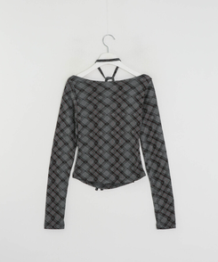 【タイ】シャーリングチェック長袖Tシャツ