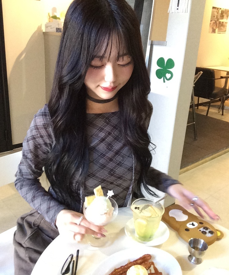 【タイ】シャーリングチェック長袖Tシャツ CHARCOAL