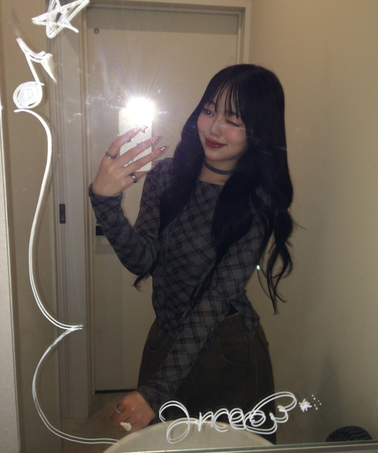 【タイ】シャーリングチェック長袖Tシャツ CHARCOAL