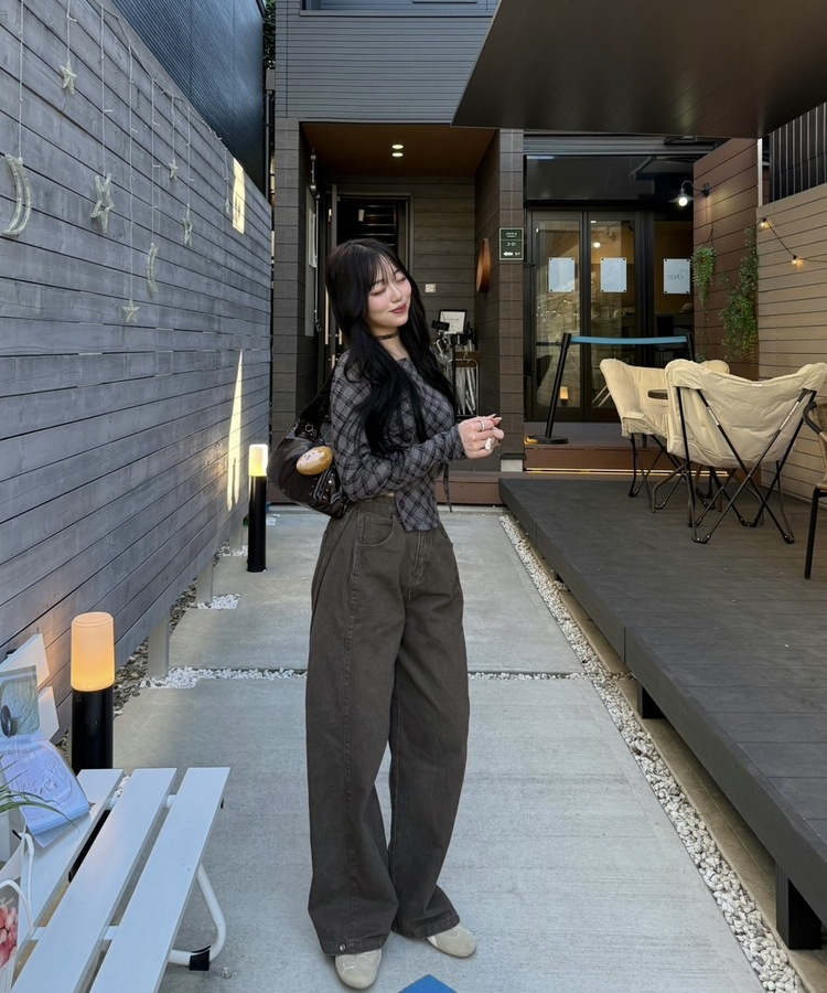 【タイ】シャーリングチェック長袖Tシャツ CHARCOAL