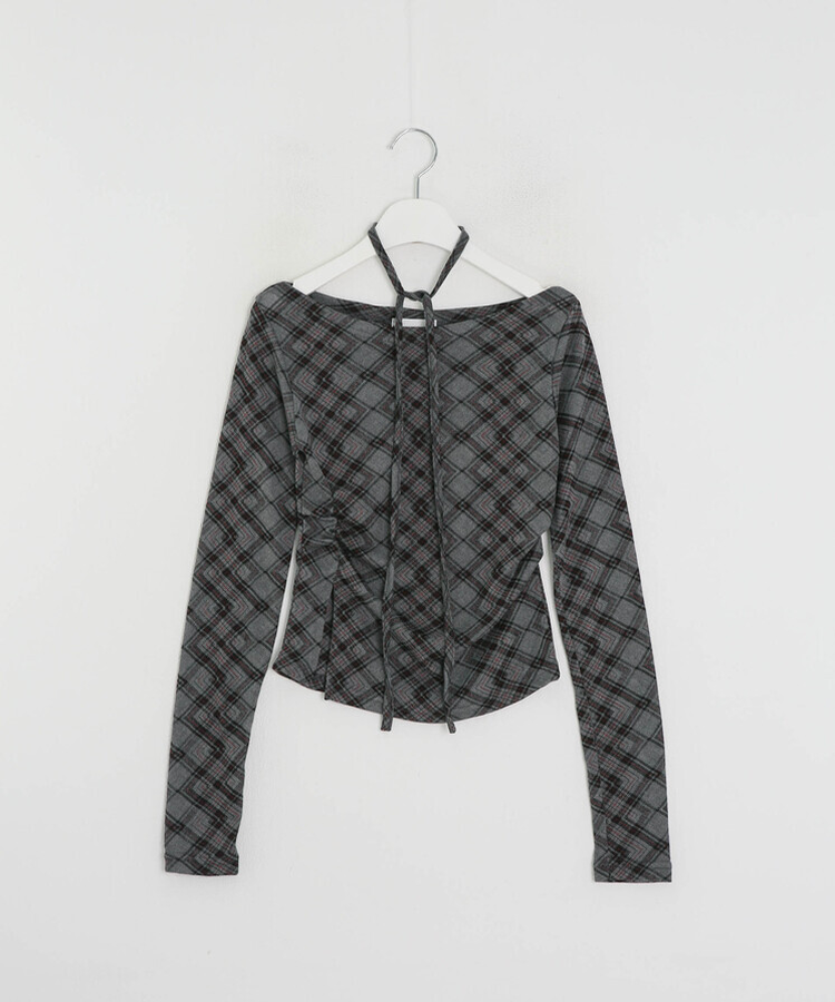 【タイ】シャーリングチェック長袖Tシャツ