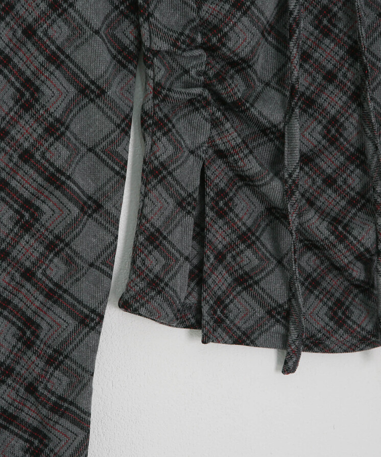 【タイ】シャーリングチェック長袖Tシャツ