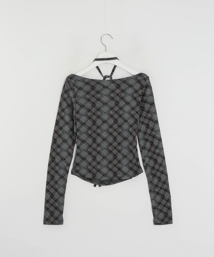 【タイ】シャーリングチェック長袖Tシャツ