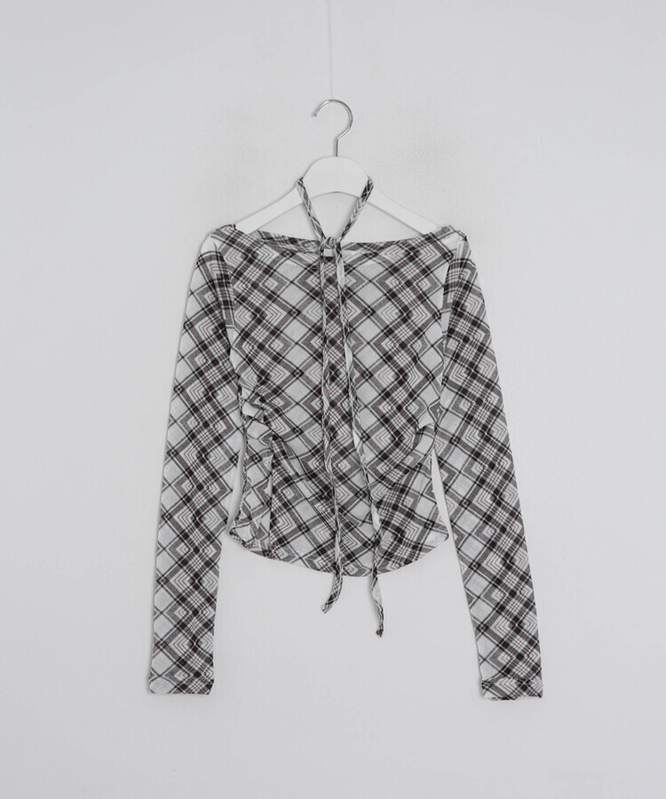 【タイ】シャーリングチェック長袖Tシャツ