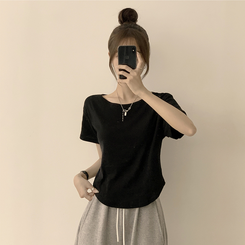 ハイラウンドベーシック半袖Tシャツ(6color) BLACK