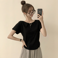 ハイラウンドベーシック半袖Tシャツ(6color) BLACK