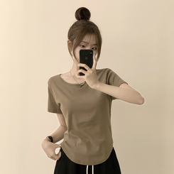 ハイラウンドベーシック半袖Tシャツ(6color) KHAKI