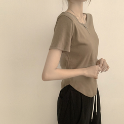 ハイラウンドベーシック半袖Tシャツ(6color) KHAKI