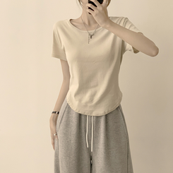 ハイラウンドベーシック半袖Tシャツ(6color) BEIGE