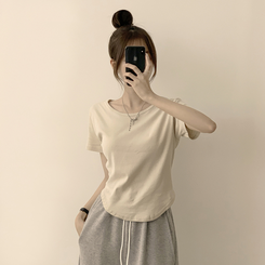 ハイラウンドベーシック半袖Tシャツ(6color) BEIGE