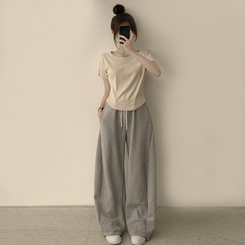 ハイラウンドベーシック半袖Tシャツ(6color) BEIGE