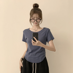 ハイラウンドベーシック半袖Tシャツ(6color) NAVY