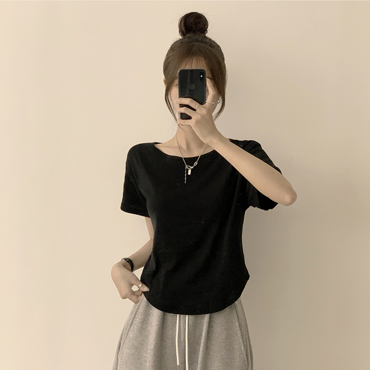 ハイラウンドベーシック半袖Tシャツ(6color) BLACK