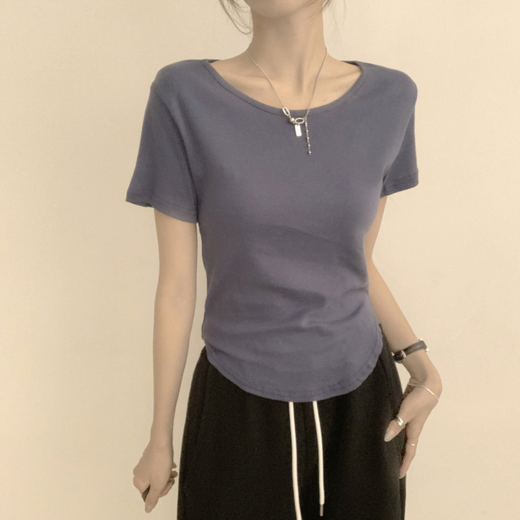 ハイラウンドベーシック半袖Tシャツ(6color) NAVY