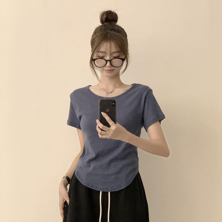 ハイラウンドベーシック半袖Tシャツ(6color) NAVY