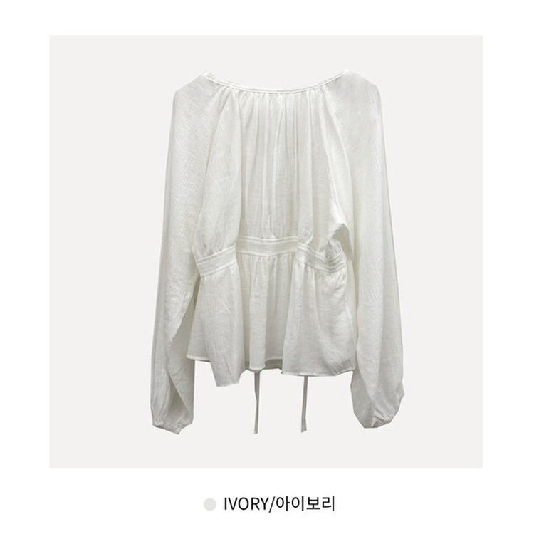 이퓨 스트랩 리본 시스루 퍼프 긴팔 블라우스 3color