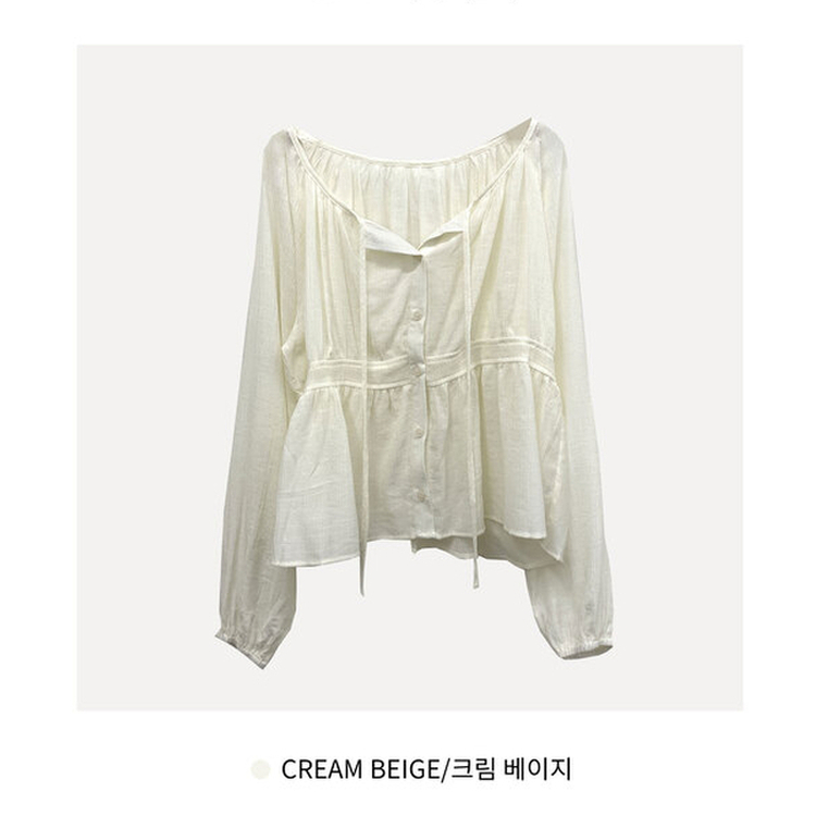 이퓨 스트랩 리본 시스루 퍼프 긴팔 블라우스 3color