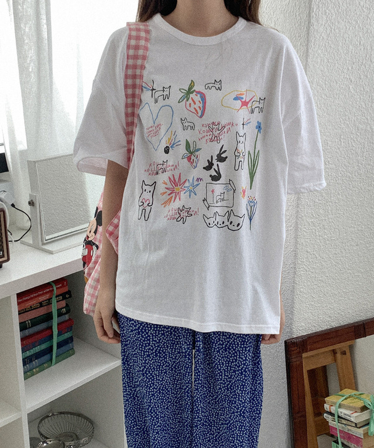 コットンプリンティング半袖Tシャツ WHITE
