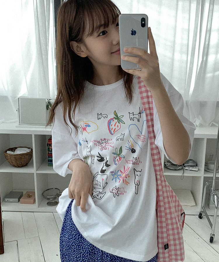 コットンプリンティング半袖Tシャツ WHITE