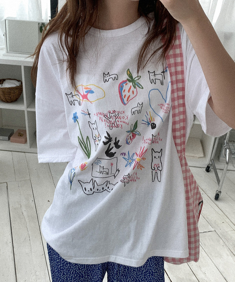 コットンプリンティング半袖Tシャツ WHITE