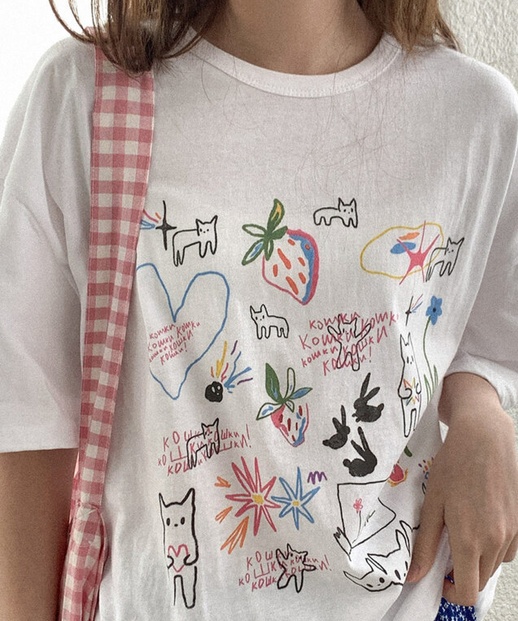 コットンプリンティング半袖Tシャツ WHITE