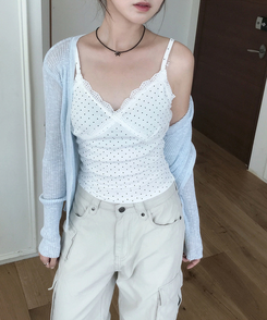 レースドットスリムキャミソール IVORY