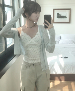 レースドットスリムキャミソール IVORY