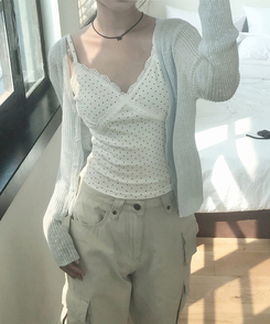 レースドットスリムキャミソール IVORY