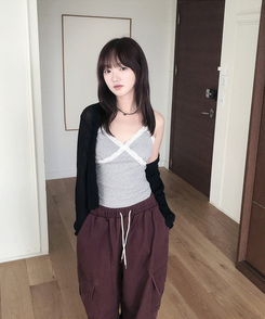 レースドットスリムキャミソール GREY