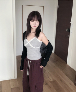 レースドットスリムキャミソール GREY