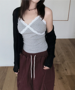 レースドットスリムキャミソール GREY