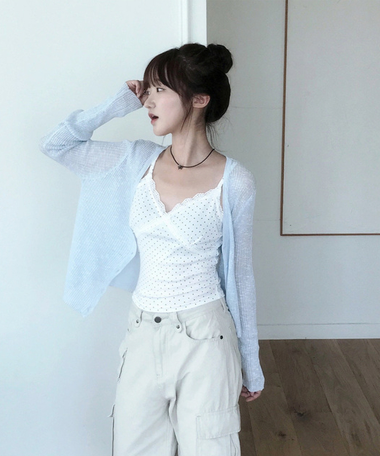 レースドットスリムキャミソール IVORY